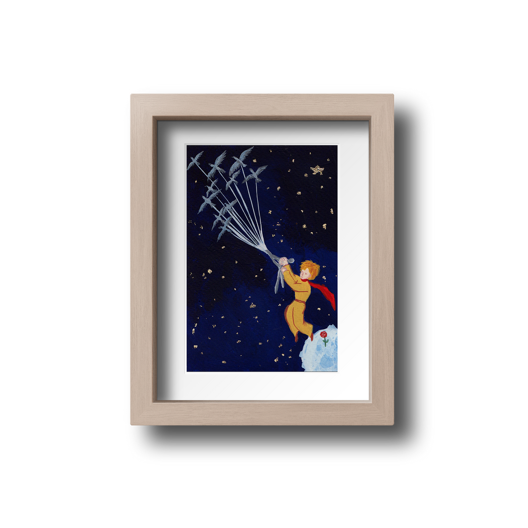 Little Prince flying away - With Gold leaf